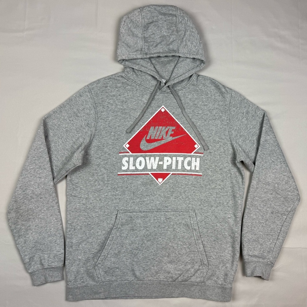 Nike Slow Pitch Softball Mens Hoodie Sweatshirt Sz Medium Grey Pullover Rare B2